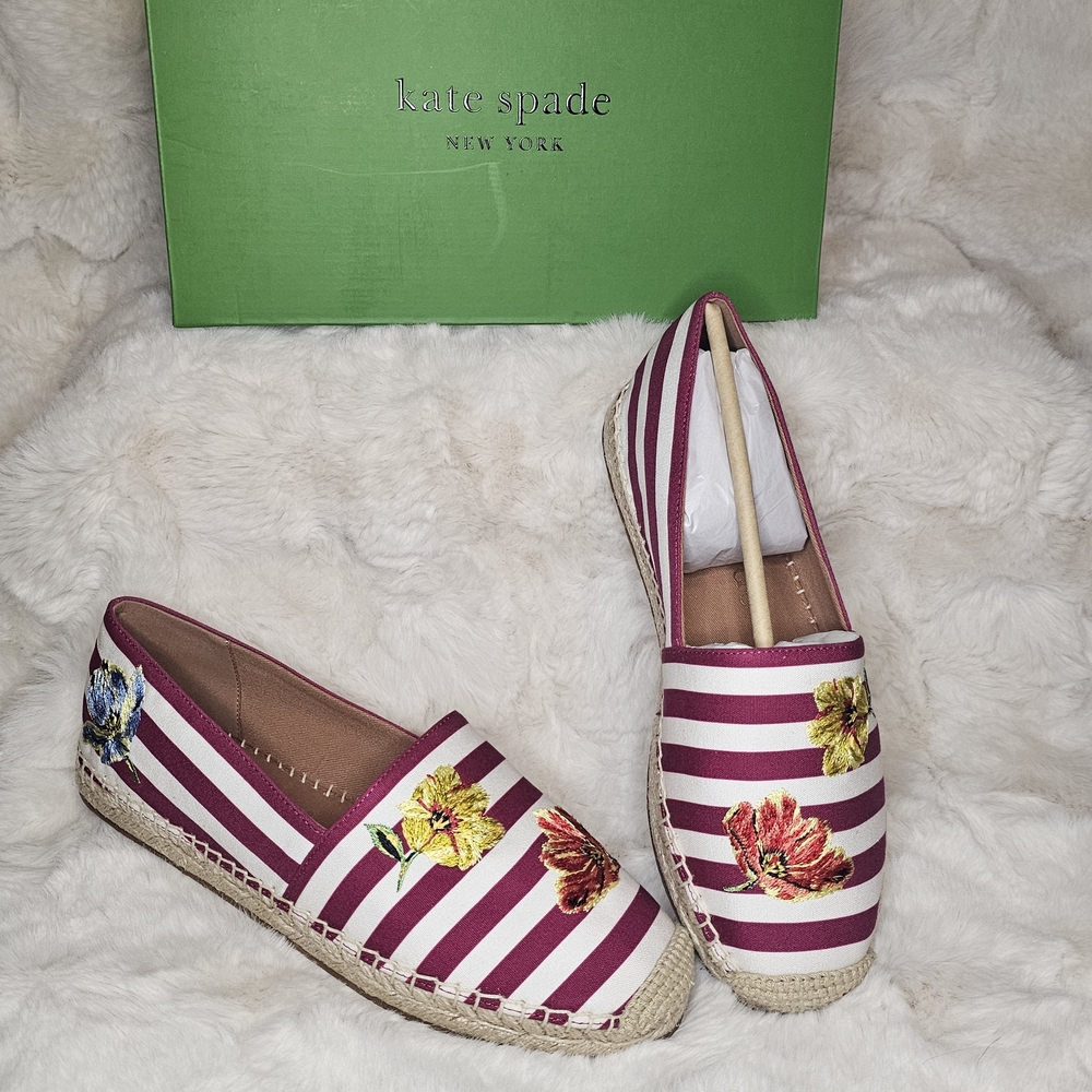 Kate Spade Burgundy and White Striped Espadrilles